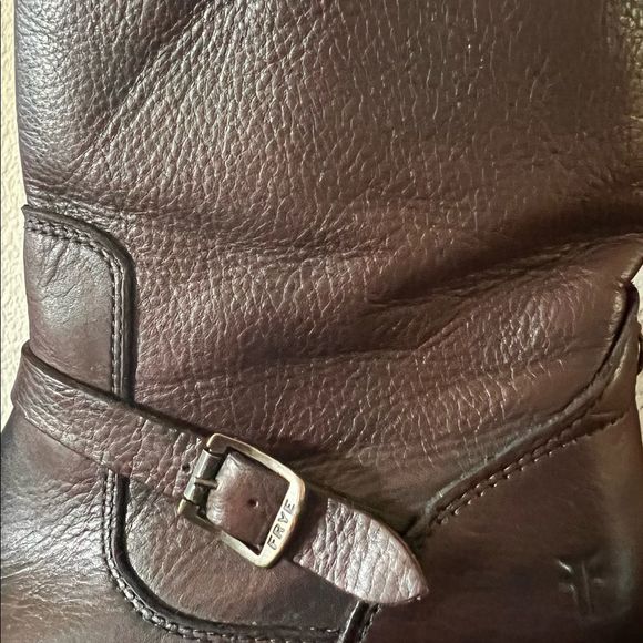Frye Women's Lynn Strap Short Round Toe Dark Brown Leather Boots Size 8 - Picture 12 of 16